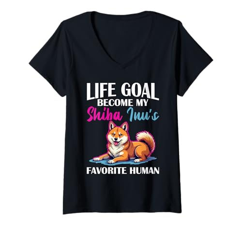 Damen Shiba Inu Hund T-Shirt mit V-Ausschnitt von Shiba Inu Gifts for Men and Women