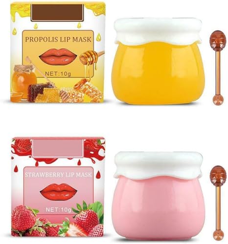 Lip Balm Honey Pot, Honey & Strawberry Day and Night Repair Lip Sleeping Masks Honey Lip Balm, Fade Lip Lines Bee Balm Lip Balm, Hydrating & Prevention Dry. (Pink+Yellow) von Shibeikadi