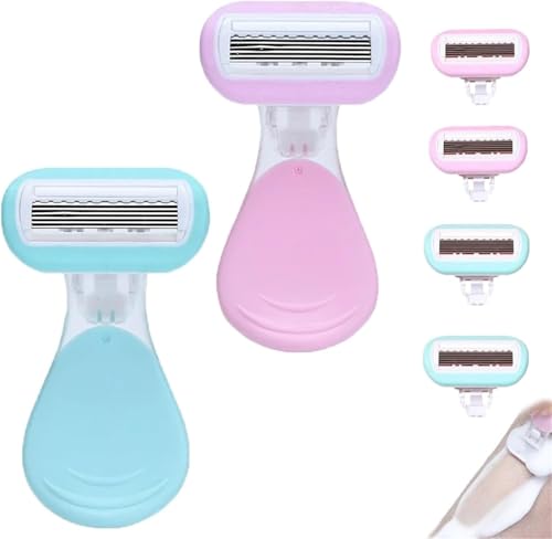 Manueller Rasierer mit kurzem Griff für Achsel- und Beinhaare, wiederverwendbarer waschbarer Damenrasierer mit 2 Ersatzköpfen, Körper-Bikini-Rasierer für glatte Achsel-, Bein-, Arm- und Lippenrasur (2 von Shibeikadi