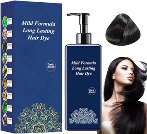 Mild Formula Long Lasting Hair Dye, Hair Color Shampoo for Men and Women, Gray Hair Coverage Hair Dye with Natural Plant Extracts for All Hair Types 210ml (Dark Black, 15cm) von Shibeikadi