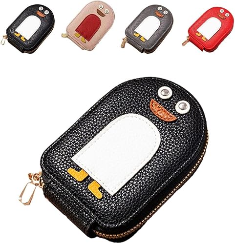 Shibeikadi Cute Penguins Pu Credit Card Coin Wallet,Fashion Penguin Themed Leather Zipper Wallet,Mini Cartoon Penguins Small Card Holde Wallet. (Black) von Shibeikadi