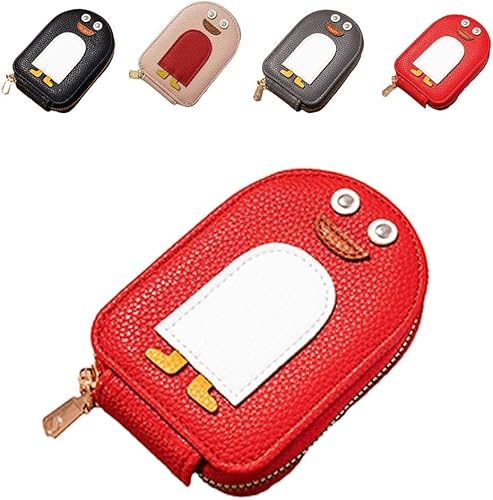 Shibeikadi Cute Penguins Pu Credit Card Coin Wallet,Fashion Penguin Themed Leather Zipper Wallet,Mini Cartoon Penguins Small Card Holde Wallet. (Red) von Shibeikadi