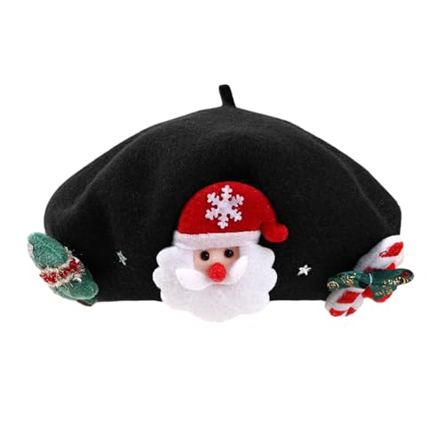 Damen Baskenmütze,Mützen Hüte Weihnachtsbaum Weihnachtsmann Baskenmütze aus Wolle - Süße Baskenmützen, süße Weihnachtsbaum-Nikolaus-Barrette-Mütze Shichangda von Shichangda