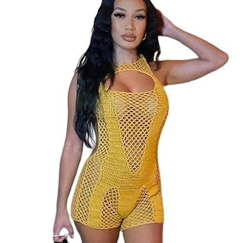 Durchsichtiger Häkeloverall - Sexy durchsichtiger Netz-Overall, atmungsaktiver Strampler - Damen-Club-Strampler für Zuhause, Urlaub, Strand, Hochzeit, Zusammenkunft, Nachtclubs Shichangda von Shichangda