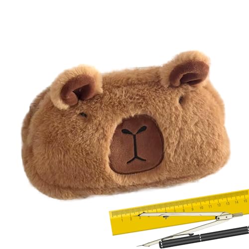 Shichangda Federmäppchen mit Tiermotiv, Federmäppchen aus Plüsch,Flauschiges Capybara Stifteetui - 3D-Plüsch-Bleistiftbeutel, weiches Tier-Briefpapier, Cartoon-Aufbewahrung, Stiftbeutel, Box von Shichangda