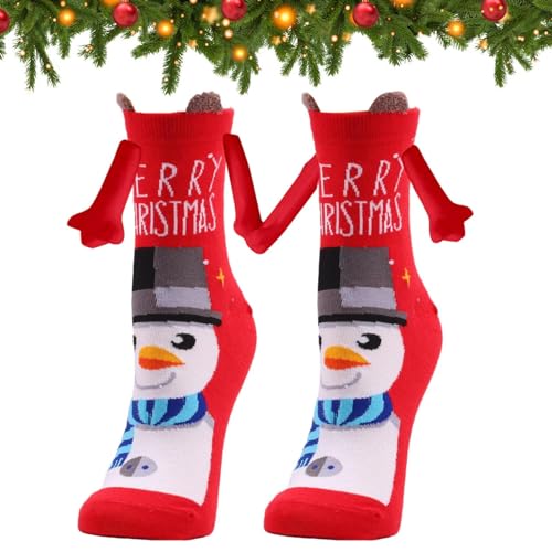 Weihnachtssocken mit magnetischen Händen | Neuartige Hand-in-Hand-Socken | Lustige 3D-Mid-Tube-Freundschaftspaar-Socken für Männer und Frauen von Shichangda