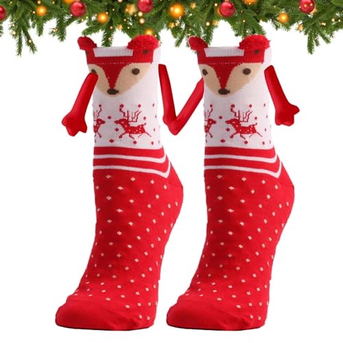 Weihnachtssocken mit magnetischen Händen | Neuartige Hand-in-Hand-Socken | Lustige 3D-Mid-Tube-Freundschaftspaar-Socken für Männer und Frauen von Shichangda