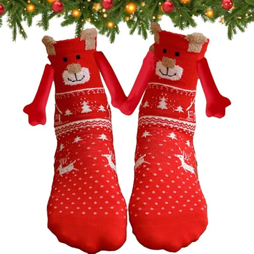 Weihnachtssocken mit magnetischen Händen | Neuartige Hand-in-Hand-Socken | Lustige 3D-Mid-Tube-Freundschaftspaar-Socken für Männer und Frauen von Shichangda