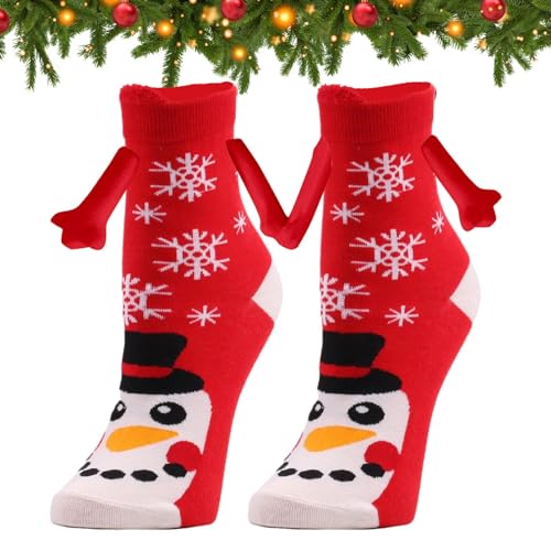 Weihnachtssocken mit magnetischen Händen | Neuartige Hand-in-Hand-Socken | Lustige 3D-Mid-Tube-Freundschaftspaar-Socken für Männer und Frauen von Shichangda