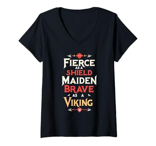 Damen Schild Maiden Wikinger nordische Mythologie Valhalla Nordic T-Shirt mit V-Ausschnitt Damen Schild Maiden Wikinger nordische Mythologie Valhalla Nordic T-Shirt mit V-Ausschnitt von Shield Maiden Viking Norse Mythology