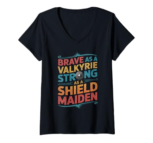 Damen Schild Maiden Wikinger nordische Mythologie Valhalla Nordic T-Shirt mit V-Ausschnitt von Shield Maiden Viking Norse Mythology