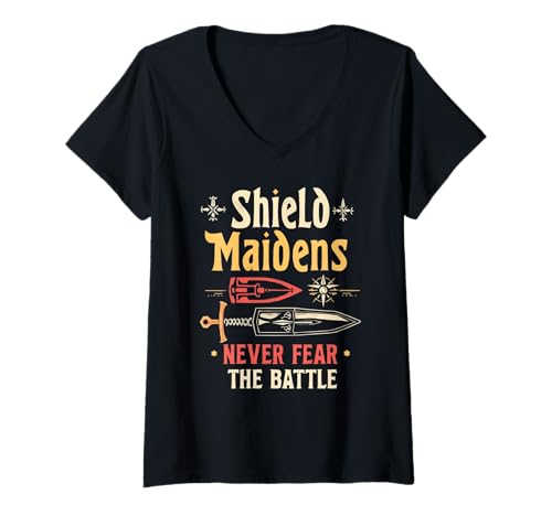 Damen Schild Maiden Wikinger nordische Mythologie Valhalla Nordic T-Shirt mit V-Ausschnitt von Shield Maiden Viking Norse Mythology