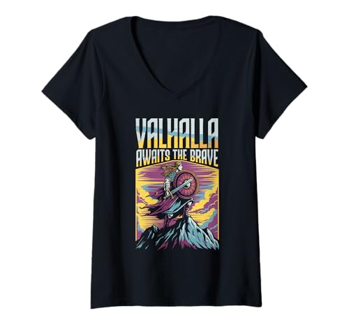 Damen Schild Maiden Wikinger nordische Mythologie Valhalla Nordic T-Shirt mit V-Ausschnitt von Shield Maiden Viking Norse Mythology