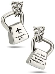 Damen-Halskette Edelstahl Kreuz-Passform Kugelhantel Philipper 4:13, 18 Inch Chain, Edelstahl, Kein Edelstein von Shields of Strength