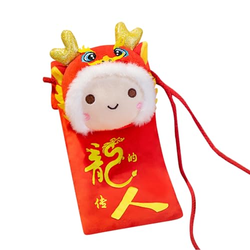 Shienfir Chinesische rote Umschläge, Neujahr Hong Bao Jahr 2024 Der Drache Frühling Rot Umschlag Mini Lucky Crossbody Tasche Chinesisches Neujahr Plüsch Glückstasche Münzbörse für Kinder Jungen von Shienfir