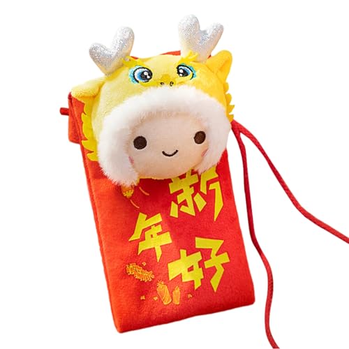 Shienfir Chinesische rote Umschläge, Neujahr Hong Bao Jahr 2024 Der Drache Frühling Rot Umschlag Mini Lucky Crossbody Tasche Chinesisches Neujahr Plüsch Glückstasche Münzbörse für Kinder Jungen von Shienfir