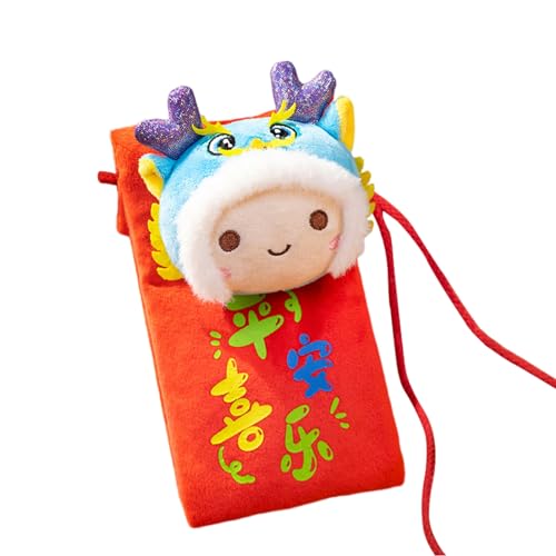 Shienfir Chinesische rote Umschläge, Neujahr Hong Bao Jahr 2024 Der Drache Frühling Rot Umschlag Mini Lucky Crossbody Tasche Chinesisches Neujahr Plüsch Glückstasche Münzbörse für Kinder Jungen von Shienfir