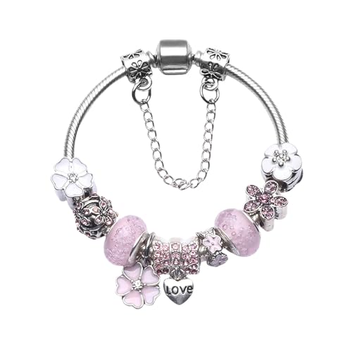 Shienfir Dating Armreif Galvanisiertes Armband Damen Verstellbare Legierung mit Multi Blume Kleeblatt Anhänger Sicherer Verschluss Strass Dekor, 21 cm , Metalllegierung, Sekundärer Stein von Shienfir