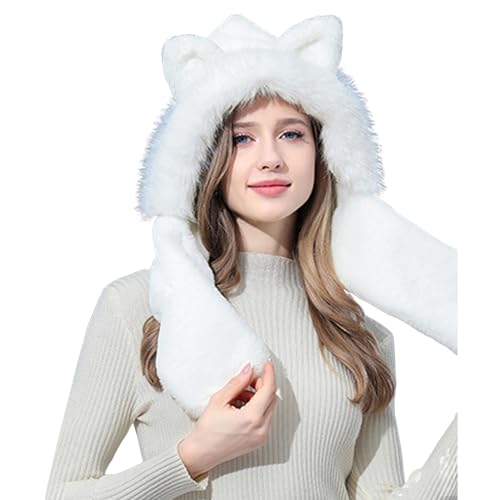 Shienfir Elastische Plüsch-Kopfbedeckung, weiche Wintermütze für Damen mit Gesichtsschutz, lässige Fleece-Mütze, Schal, Maske mit Kapuze, Sturmhaube, warm, winddicht, Skimütze für Weiß Shienfir Elastische Plüsch-Kopfbedeckung, weiche Wintermütze für Damen mit Gesichtsschutz, lässige Fleece-Mütze, Schal, Maske mit Kapuze, Sturmhaube, warm, winddicht, Skimütze für Weiß von Shienfir