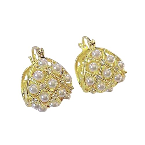 Shienfir Kleine Ohrringe Retro -Stil Mini -Ohrringe Leichte Nachahmung Perlen Wabenform vielseitig Täglich Schmuck Geschenk für Frauen Feine Verarbeitung Faux Pearl Cluster Design Golden von Shienfir