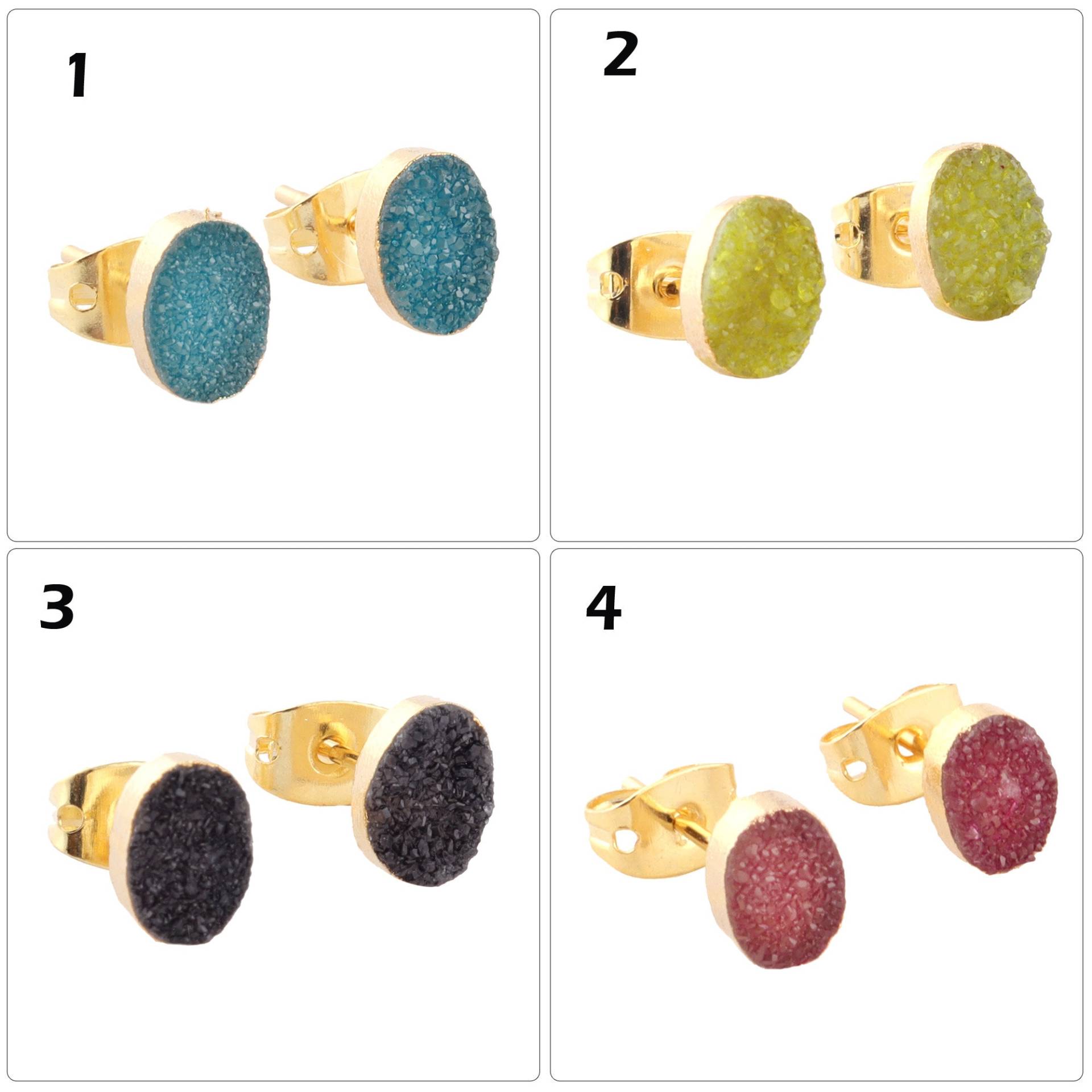 5x7 Mm Ovale Form Natürliche Zucker Druzy Vergoldet Ohrstecker, Kleine Charm Ohrstecker Frauen Schmuck von ShifaJewels