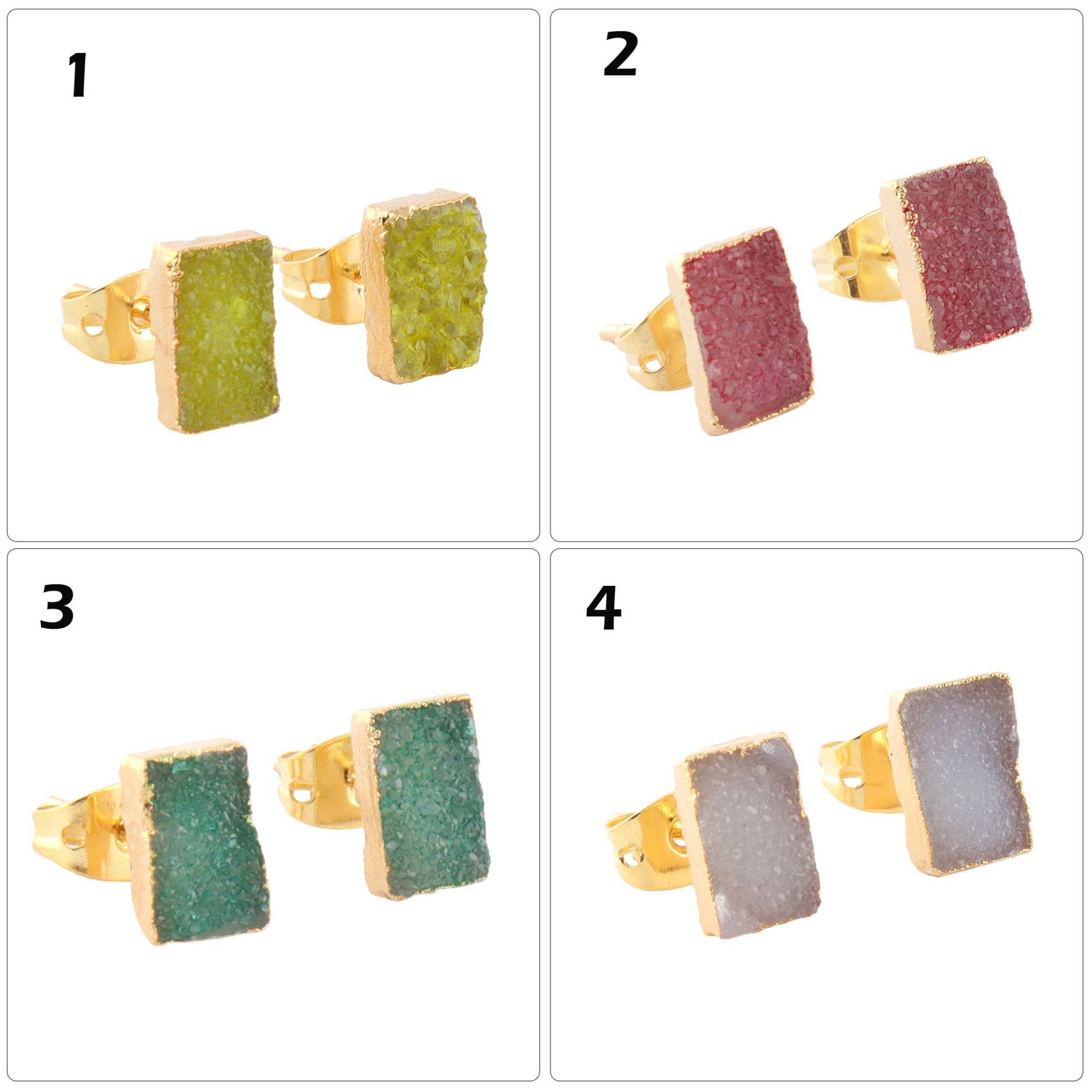 8x5 Mm Kleine Baguette Form Echte Zucker Druzy Vergoldet Ohrstecker, Rechteck Ohrringe Frauen von ShifaJewels