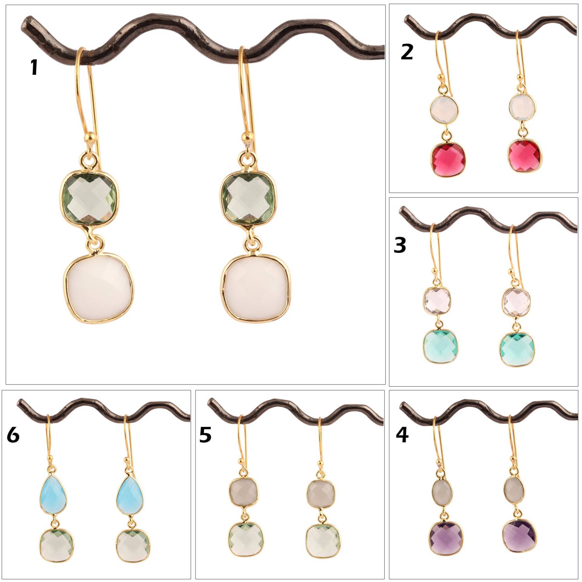Chalcedon Ohrringe Hydroquarz Vergoldet Tropfen Ohrringe, Lünette Set Doppelstein Facettiert Edelstein, Kissen Birne Chalcedon Ohrringe Hydroquarz Vergoldet Tropfen Ohrringe, Lünette Set Doppelstein Facettiert Edelstein, Kissen Birne von ShifaJewels