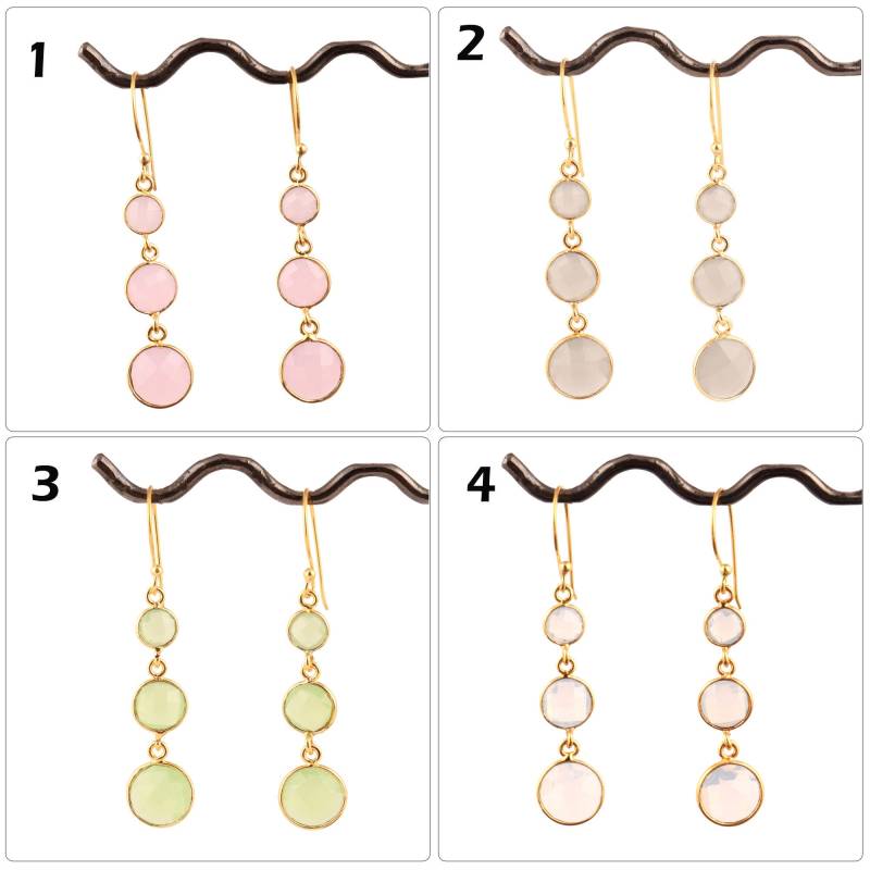 Chalcedon Ohrringe Runde Form Vergoldet Tropfen Ohrringe, Feuer Opalie Lünette Set Drei Stein Facettiert Edelstein von ShifaJewels