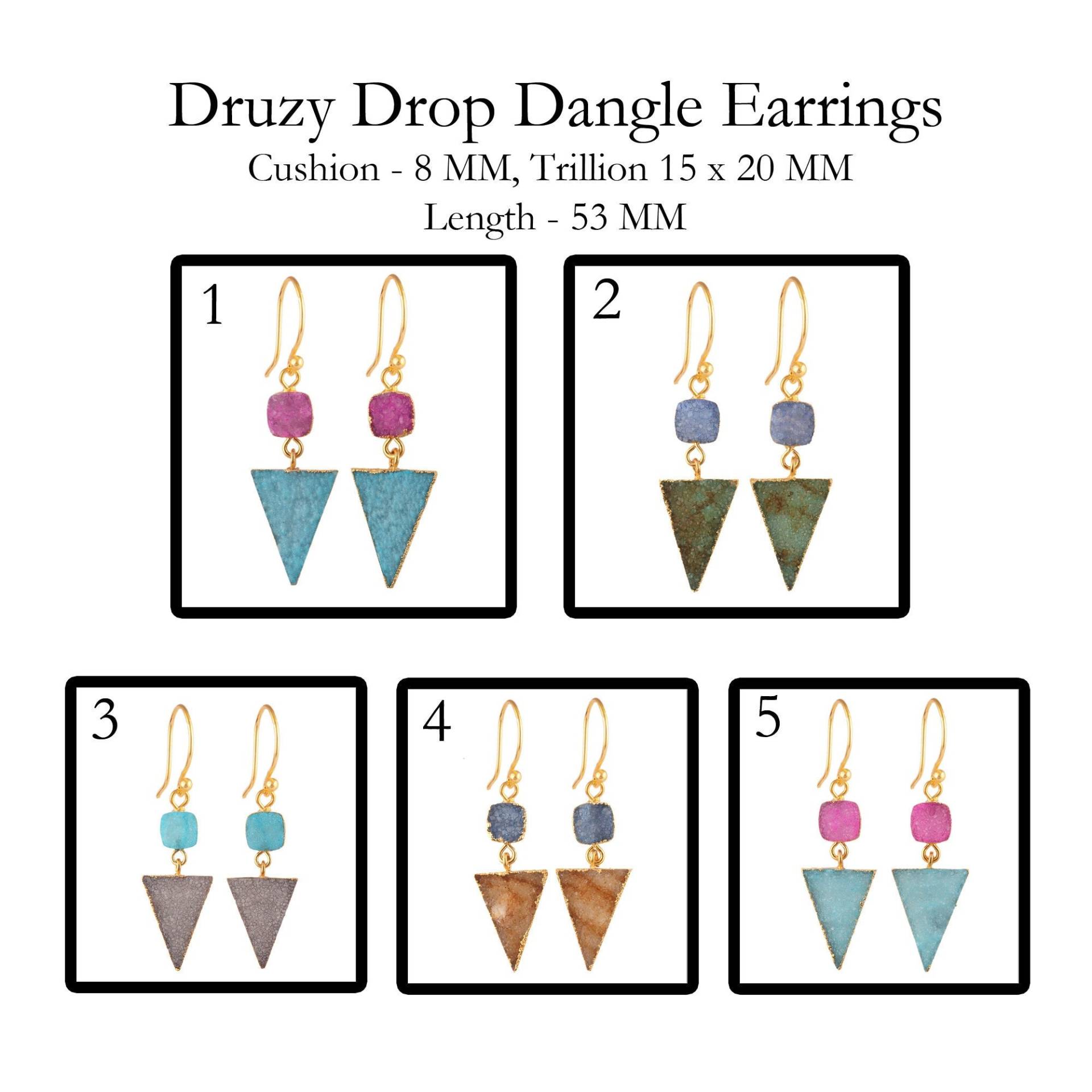 Druzy Ohrringe Dreieck | Natürlicher Gold Galvanohrring, Kristall Schmuck Für Frauen Geschenk Sie Drusy Ohrring von ShifaJewels