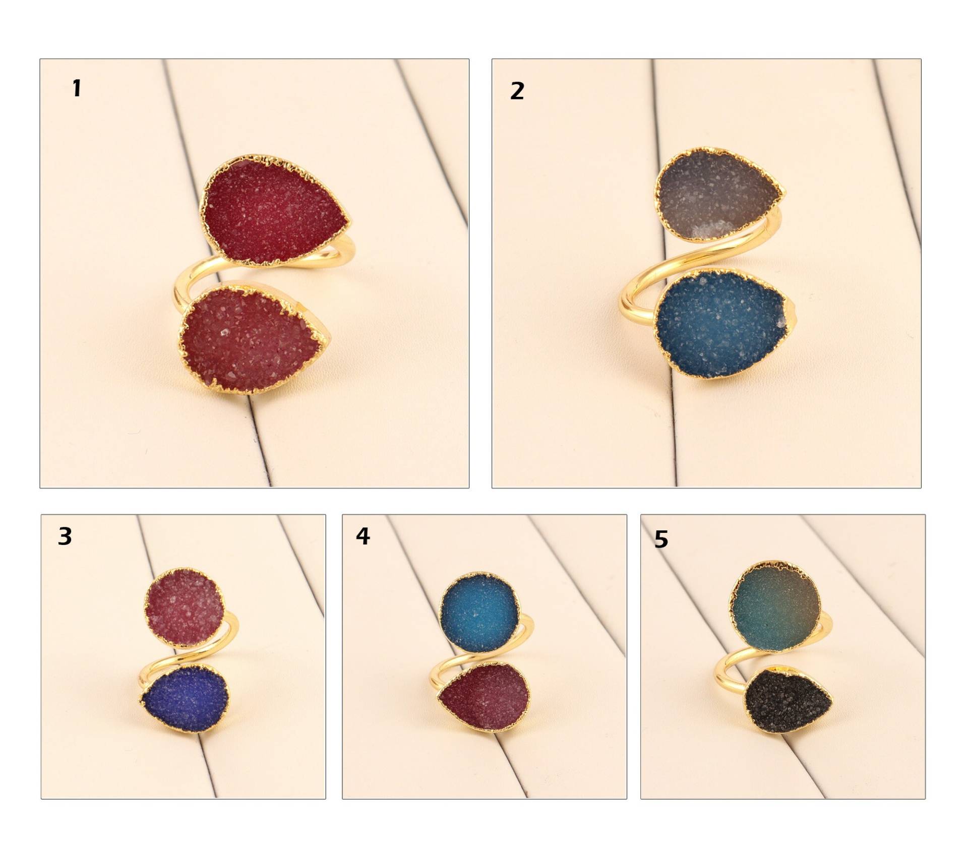 Druzy Ring | Natürlicher Sugar Vergoldeter Verstellbarer Ring, Großer Achat Handgemachter Doppelstein Rund Birnenform Druzy Ring | Natürlicher Sugar Vergoldeter Verstellbarer Ring, Großer Achat Handgemachter Doppelstein Rund Birnenform von ShifaJewels