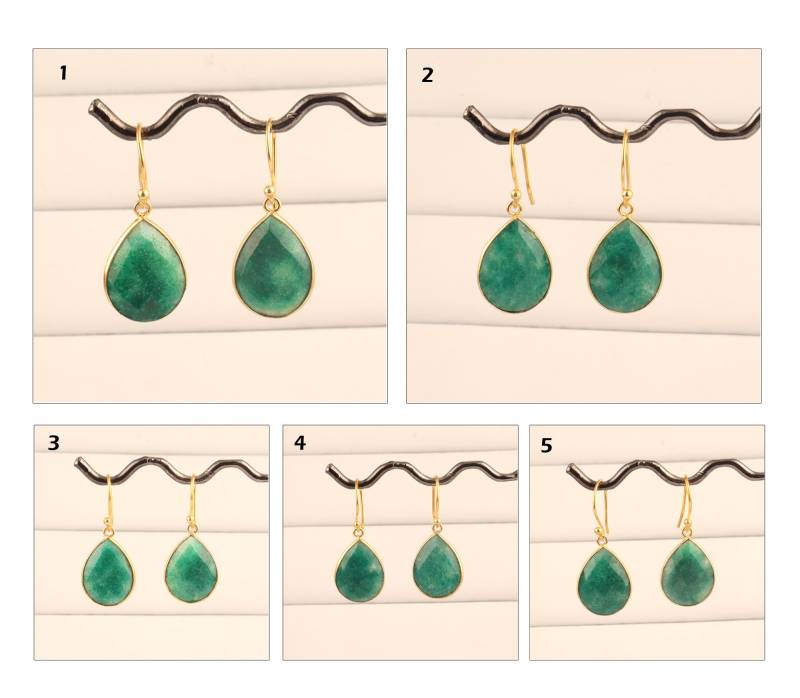 Gefärbte Smaragd Ohrringe | Karo Gefärbt Vergoldet Tropfen Ohrringe, Pear Form Lünette Set Ohrring Schliff Schmuck von ShifaJewels