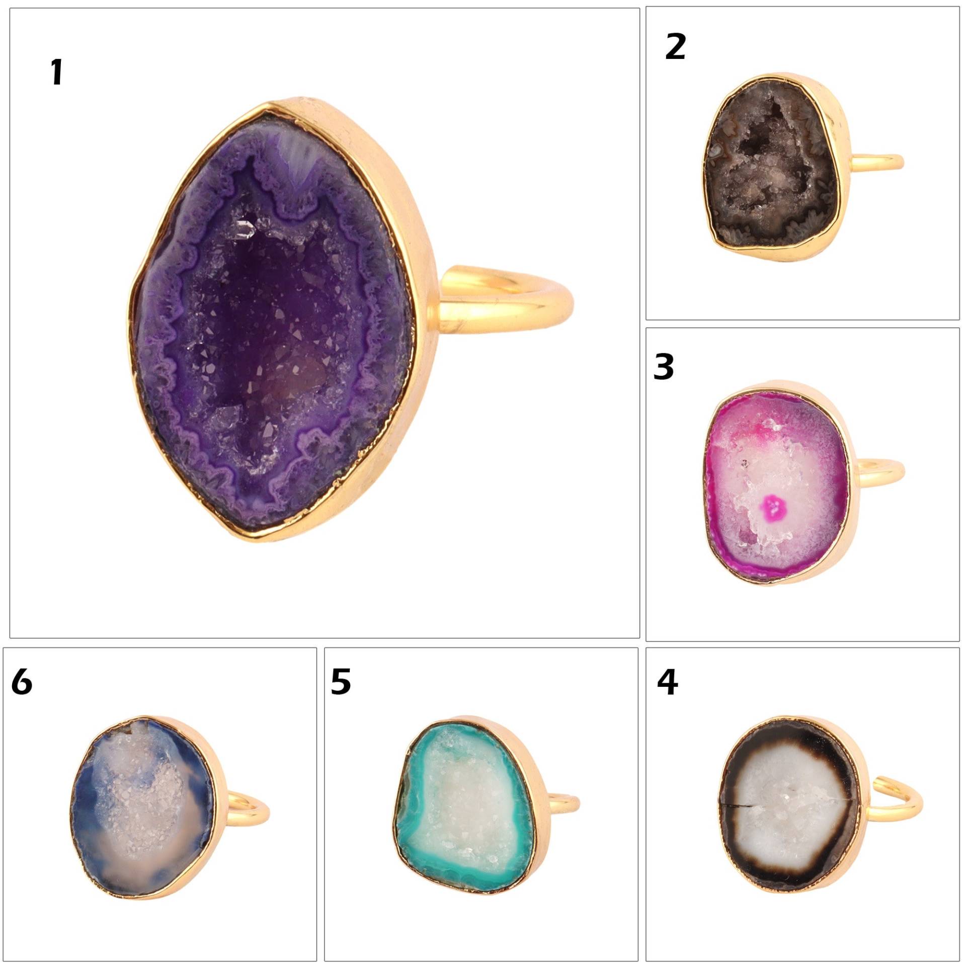 Geode Ring | Bunte Natürliche Druzy Vergoldet Verstellbarer Ring, Collate Set Statement Kristall Schmuck Geschenk Für Frauen von ShifaJewels