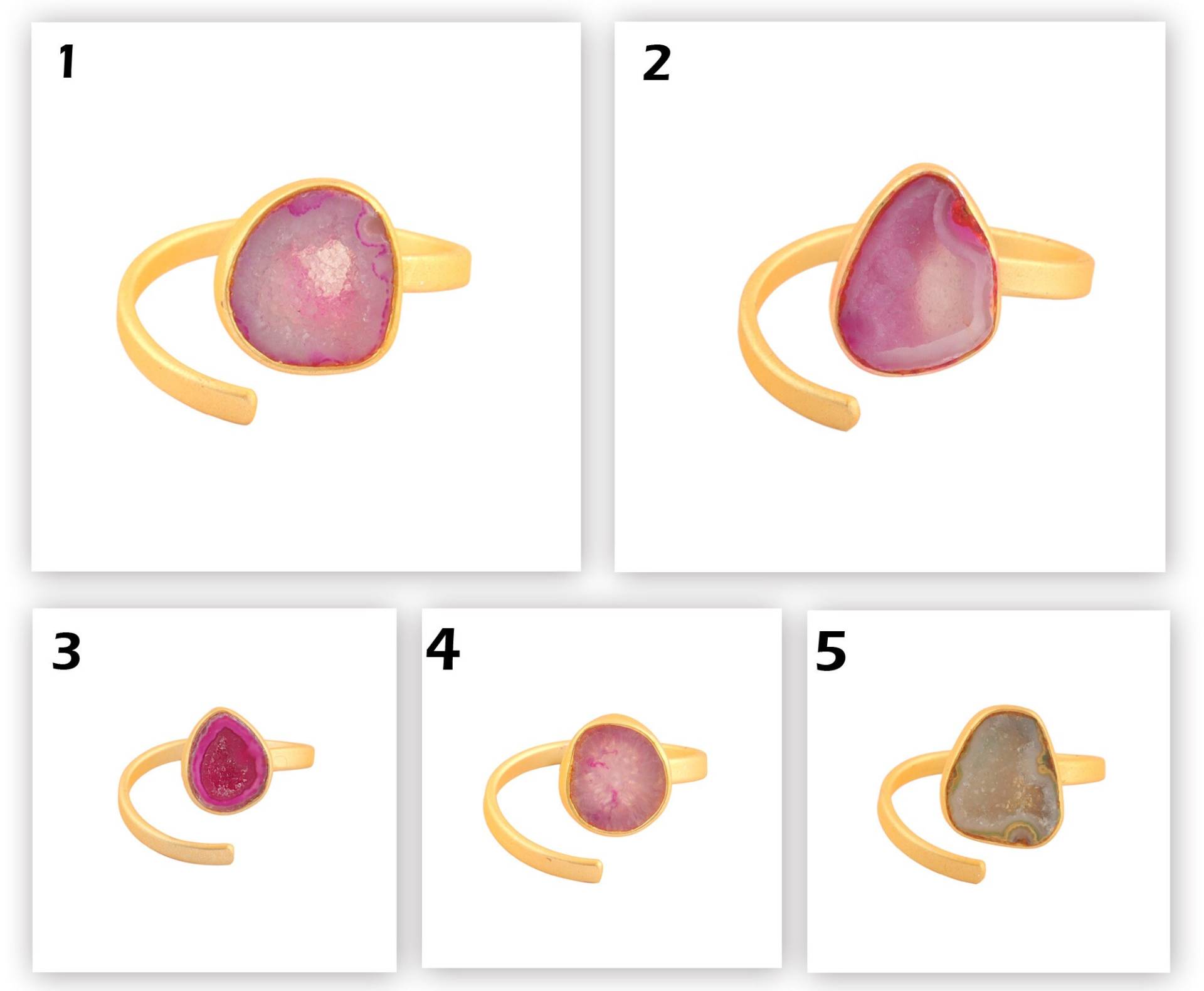 Geode Ring Dull Gold Kleine Druzy | Winziger Süßer Pink Stumpf Vergoldeter Verstellbarer Ring, Statement Ringe Mattes Finish Geode Ring Dull Gold Kleine Druzy | Winziger Süßer Pink Stumpf Vergoldeter Verstellbarer Ring, Statement Ringe Mattes Finish von ShifaJewels