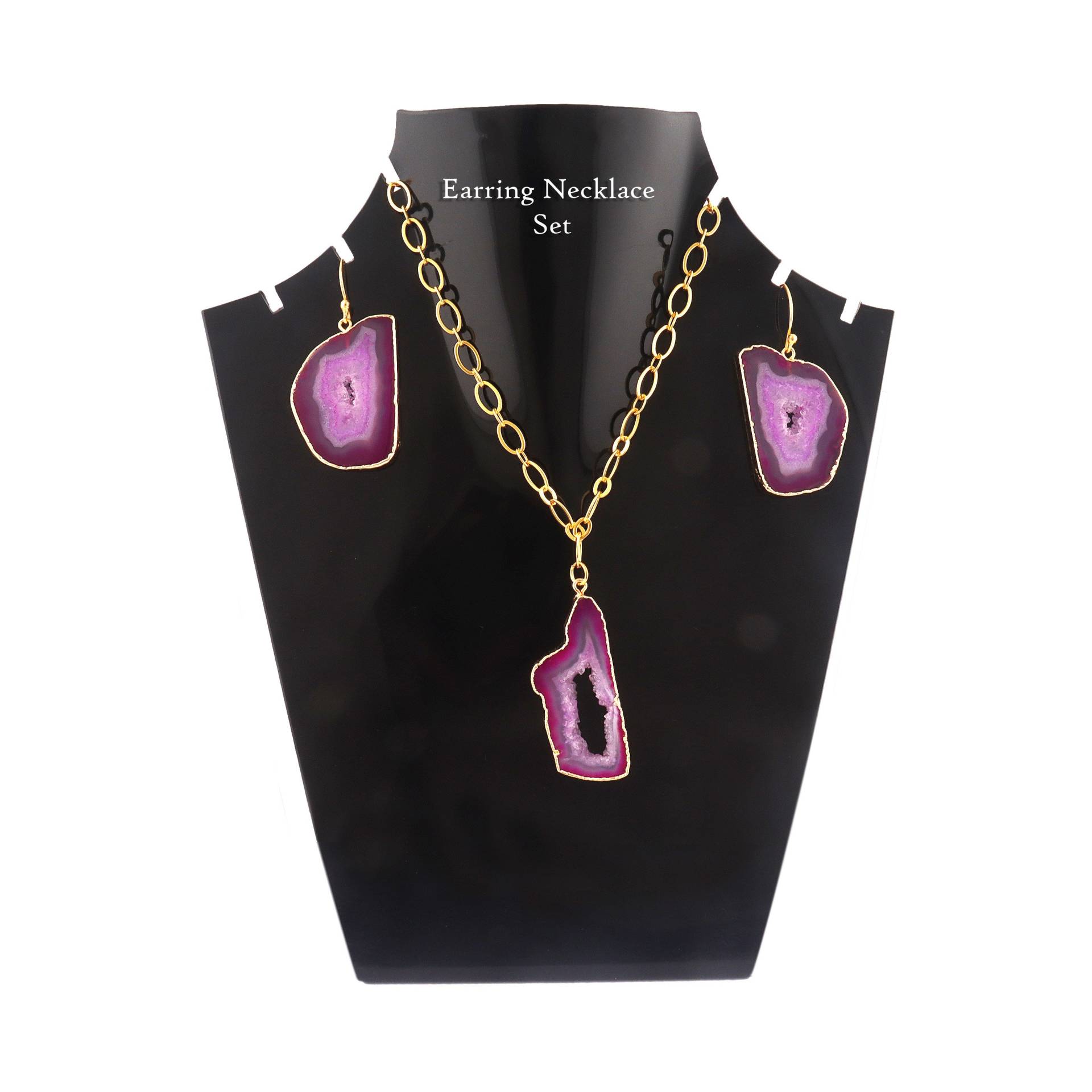 Geode Scheibe Ohrringe Set | Echte Gold Galvano Ohrring Halskette, Papierclip Kette Halskette Statement Schmuck von ShifaJewels