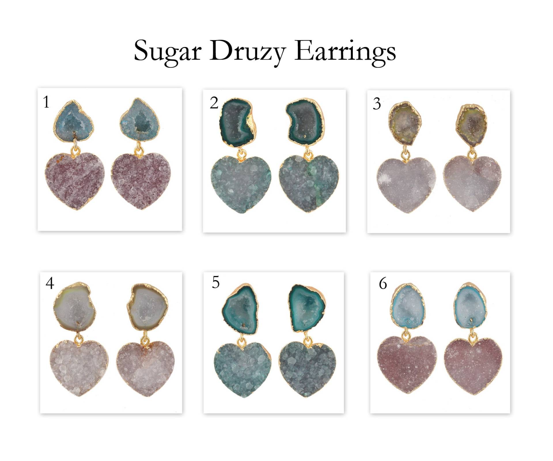 Herz Kristall Druzy Ohrring Schmuck Geode | Natürliche Sugar Gold Galvano Ohrstecker Ohrringe Geschenk Für Sie von ShifaJewels