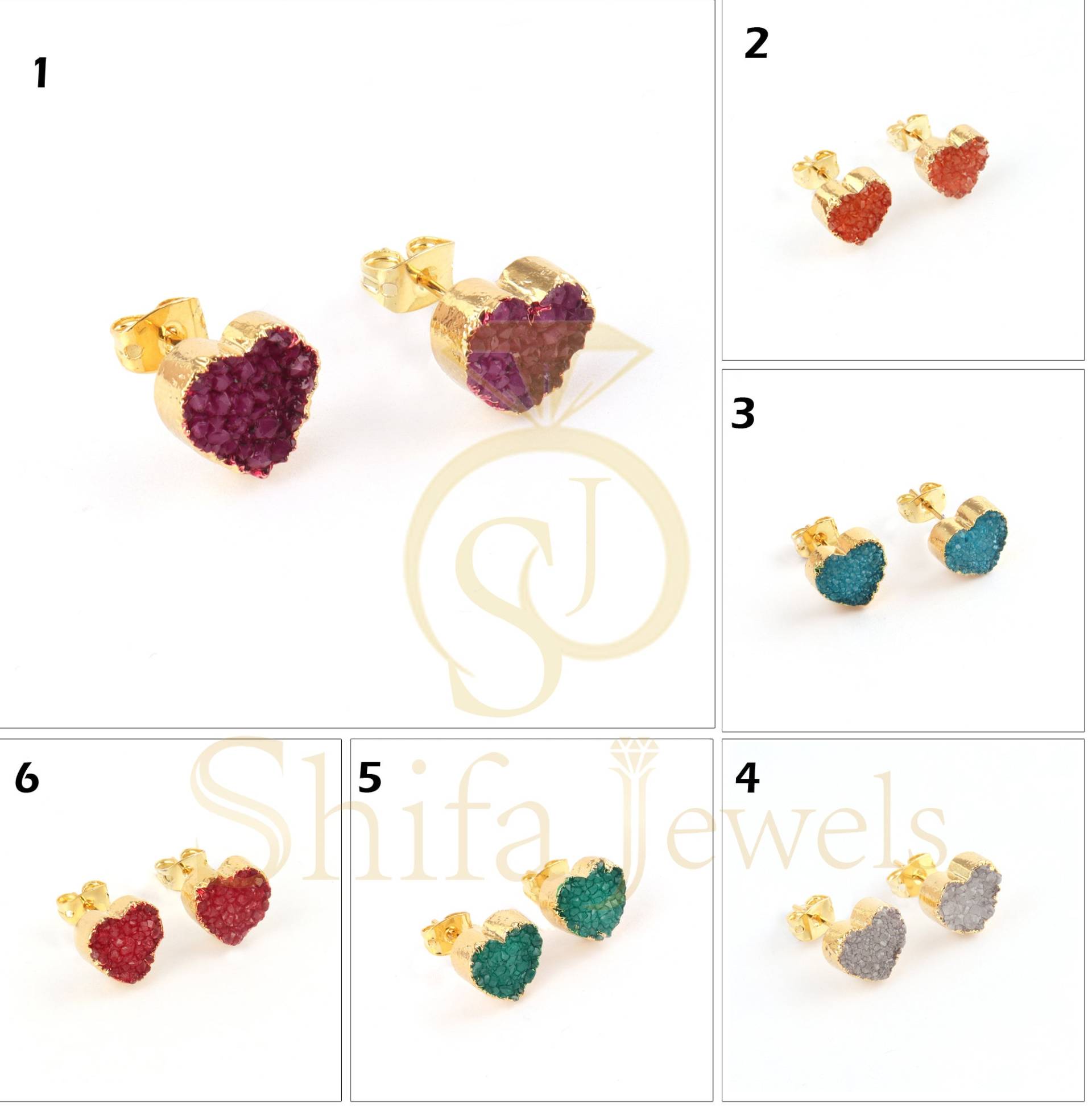 Herz Ohrstecker | 10 Mm Herzform Natürliche Zucker Druzy Vergoldet Ohrstecker, Kleine Geschenk Für Mädchen von ShifaJewels