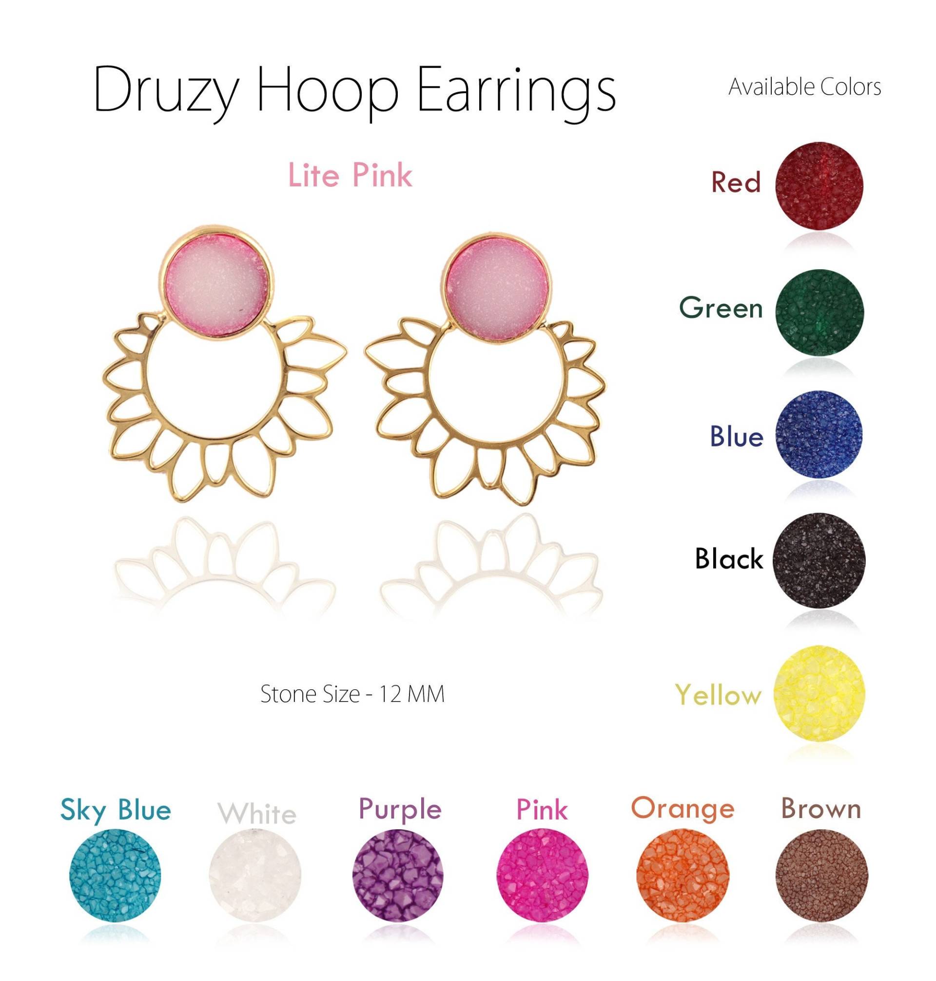 Hoop Ohrringe Druzy | Runde Natürliche Zucker Vergoldete Geschenk Für Sie Schmuck von ShifaJewels