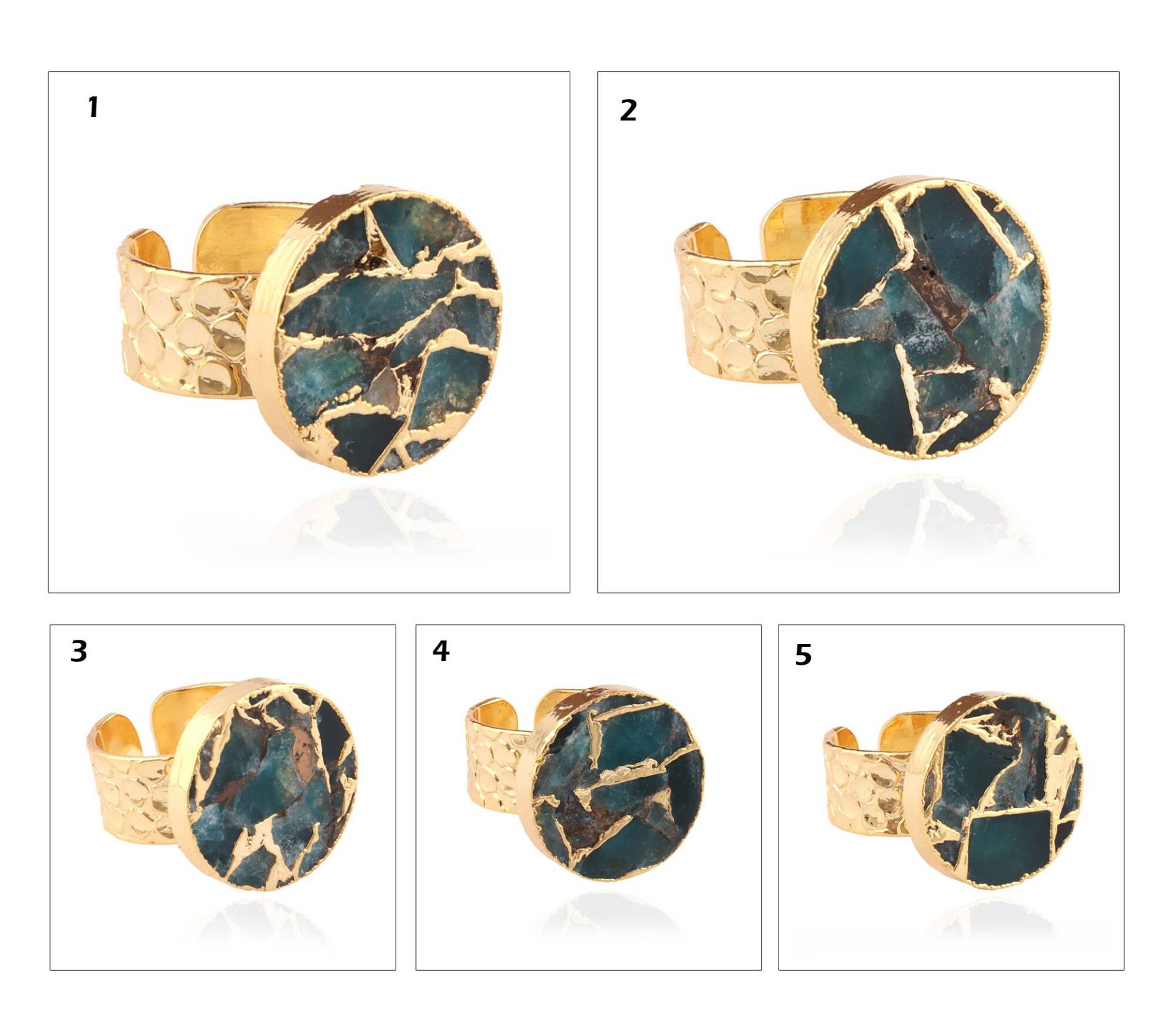 Jade Ring | Runde Form Jadequarz Vergoldet Verstellbare Ringe, Krokodil Textur Schmuck Statement Für Sie Jade Ring | Runde Form Jadequarz Vergoldet Verstellbare Ringe, Krokodil Textur Schmuck Statement Für Sie von ShifaJewels