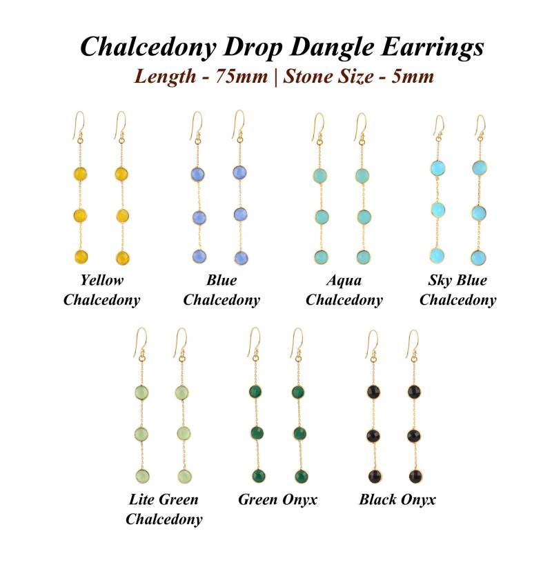 Karo Onyx Ohrringe | Runde Form Chalcedon Vergoldet Tropfen Ohrringe, Kabelkette/Lünette Set Lange Schmuck von ShifaJewels