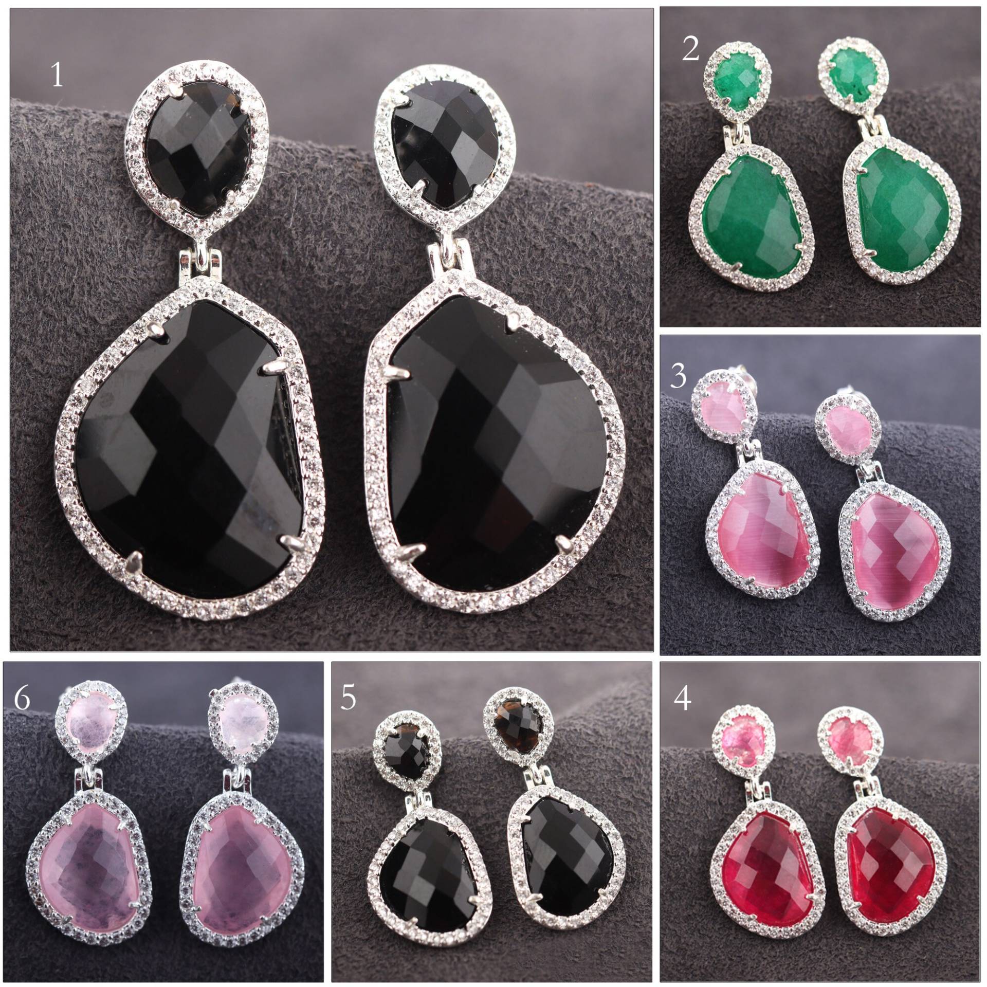 Katzenauge Jade Cz Versilbert Tropfen Ohrhänger| Braut Ohrringe Damen | Zange Set Zirkon Prom Ohrring Jadequarz von ShifaJewels