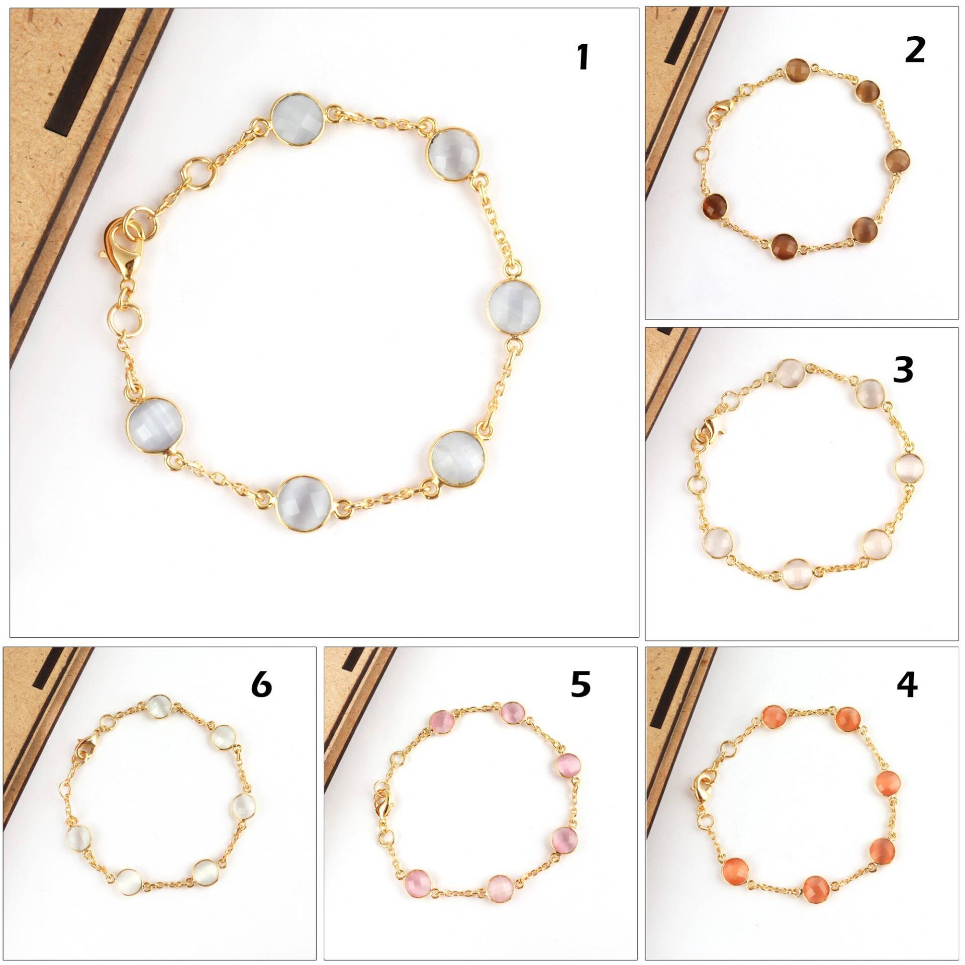 Katzenauge Lünette Set Armbänder 8 Mm Kariertes Vergoldet Charms Armbänder, Kabelkette Armband Rund Form Katzenauge Lünette Set Armbänder 8 Mm Kariertes Vergoldet Charms Armbänder, Kabelkette Armband Rund Form von ShifaJewels
