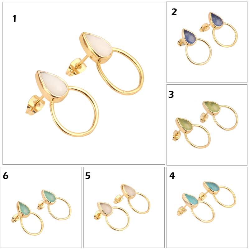 Kleine Ohrringe Chalcedon Ohrringe, Birne Vergoldet Hoop Ohrring Karo Cut Edelstein von ShifaJewels