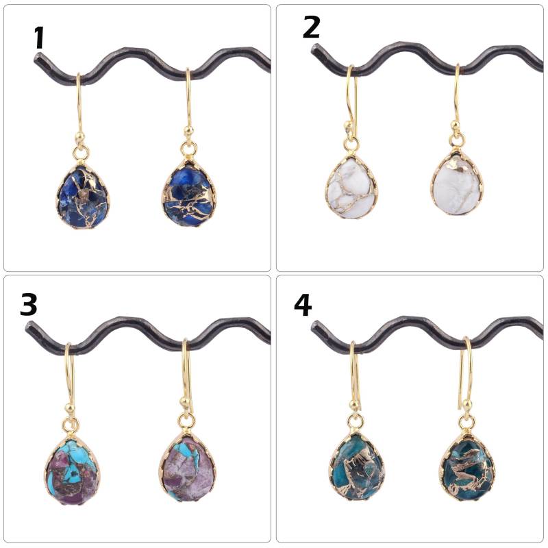 Kupfer Türkis Ohrring | Mix Jade Vergoldeter Tropfen Ohrring, Edelstein Birnenform Zinken Mohave von ShifaJewels