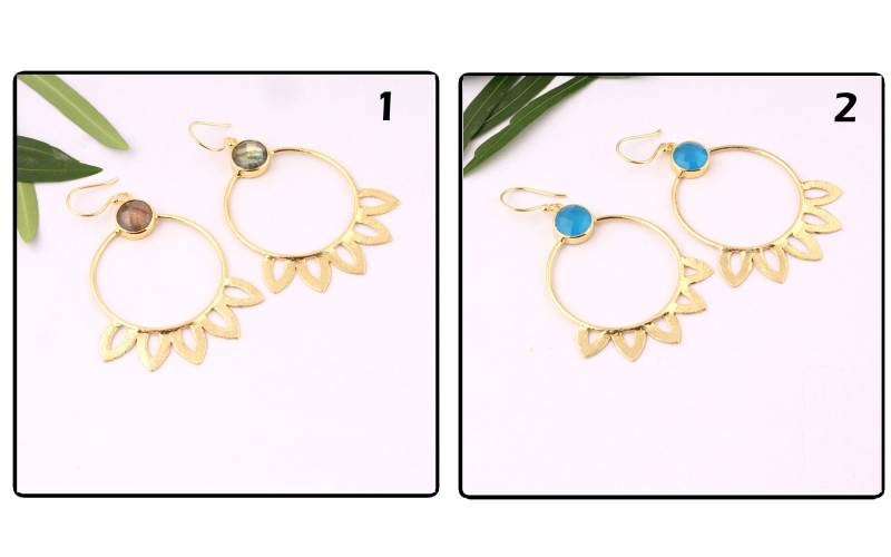 Labradorit Ohrringe | Natürlicher Edelstein Vergoldet Tropfen Ohrring, Chalcedon Ohrring Rund Form Karo Schliff Gebürstet Finish von ShifaJewels