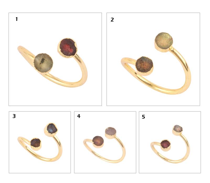 Labradorit Ring | 5 Mm Rund Form Roher Natürlicher Edelstein Vergoldet Verstellbarer Ring, Winziger Roh Granat Für Sie, Geburtsstein Smaragd von ShifaJewels