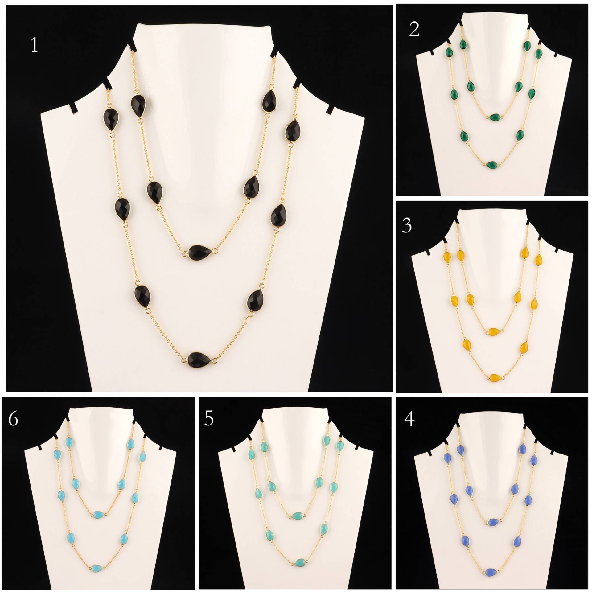 Layered Halskette | Birnenform Chalcedon Quarz Vergoldet Handgemachte Lünette Set Edelstein-Layered Statement-Halsketten Layered Halskette | Birnenform Chalcedon Quarz Vergoldet Handgemachte Lünette Set Edelstein-Layered Statement-Halsketten von ShifaJewels