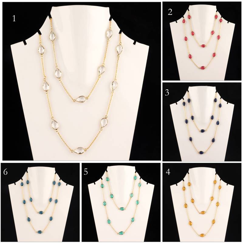 Layered Halskette | Kariert Schliff Birne Hydroquarz Vergoldet Handgemachte Lünette Set Geburtsstein Farben Statement Halsketten von ShifaJewels