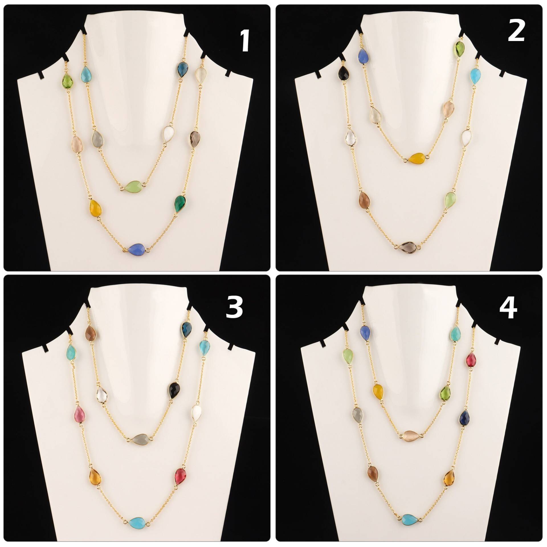 Mix Edelstein Kette | Kariert Multi Color Quarz Vergoldet Handgemachte Halskette Lünette Set Boho Minimalist Statement Mix Edelstein Kette | Kariert Multi Color Quarz Vergoldet Handgemachte Halskette Lünette Set Boho Minimalist Statement von ShifaJewels
