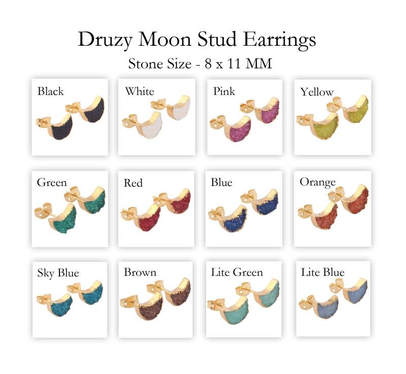 Mond Ohrstecker | Mondform Natürliche Zucker Druzy Vergoldet Halbmond Ohrringe Schmuck Minimalist von ShifaJewels