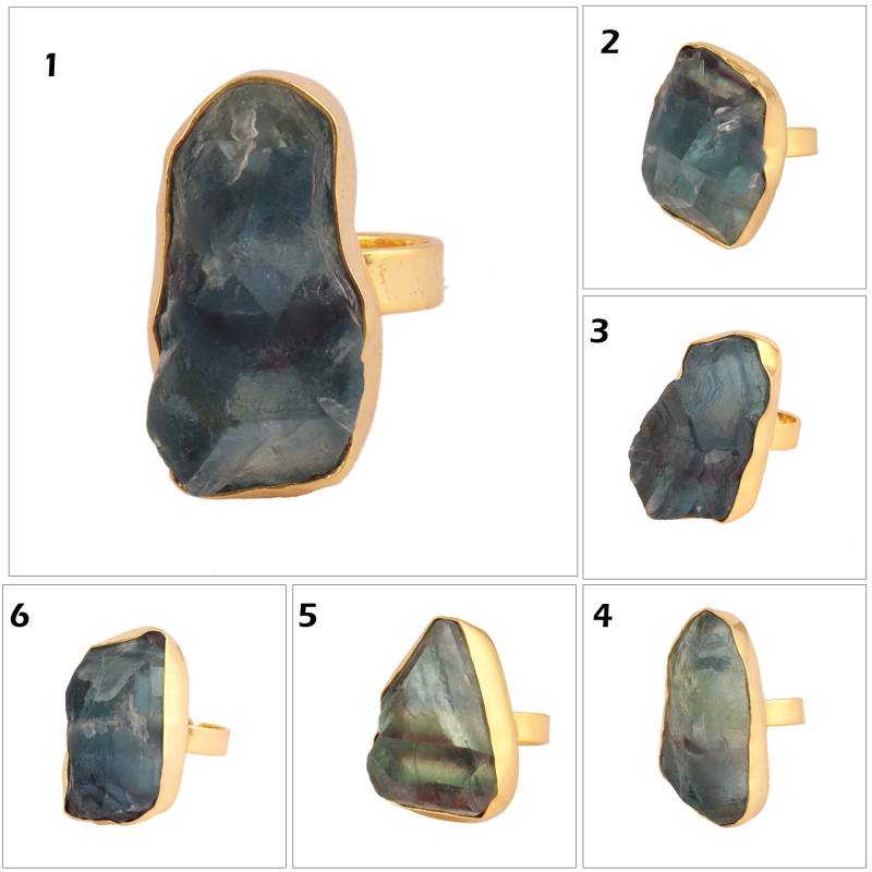 Multi Fluorit Vergoldet Verstellbarer Ring, Großer Roher Ring Regenbogen Statement Für Frauen Breiter Bandring Boho Schmuck von ShifaJewels